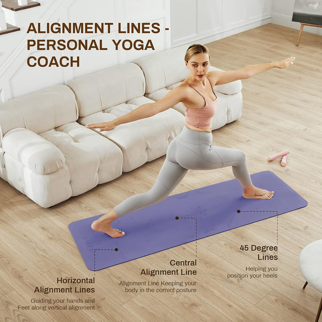 Ciays Yoga Mat High Density Exercise Mat Eco-Friendly TPE Workout Mat Non-Slip Anti-Tear Avoiding Pain in Yoga, Pilates & Floor Exercises for Men & Women, Black, Purple, Grey, 72"L x 24"W x 1/4''